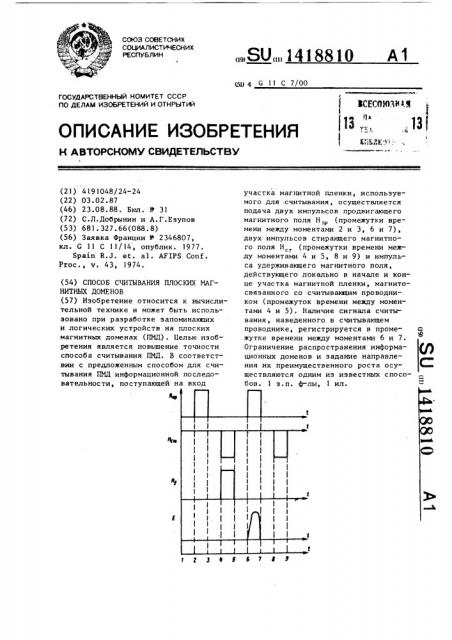 Способ считывания плоских магнитных доменов (патент 1418810)