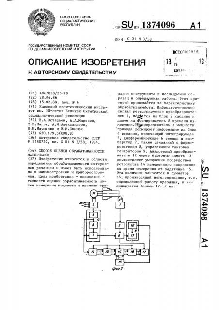 Способ оценки обрабатываемости материалов (патент 1374096)