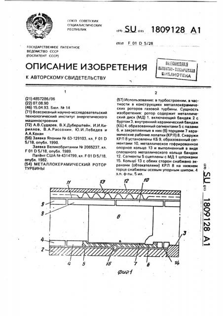 Металлокерамический ротор турбины (патент 1809128)