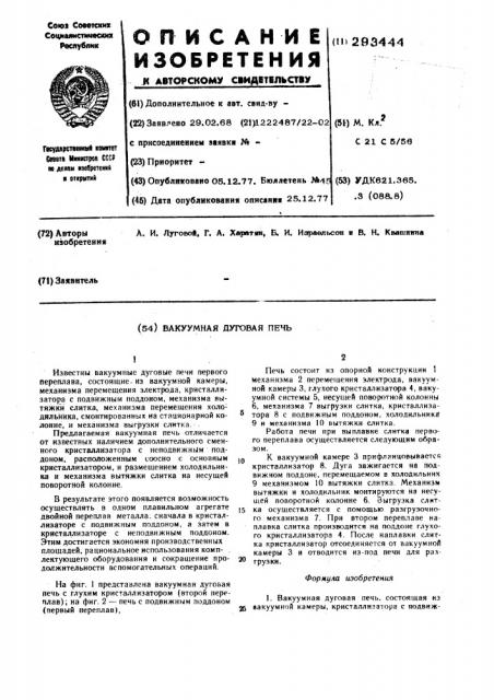 Вакуумная дуговая печь (патент 293444)