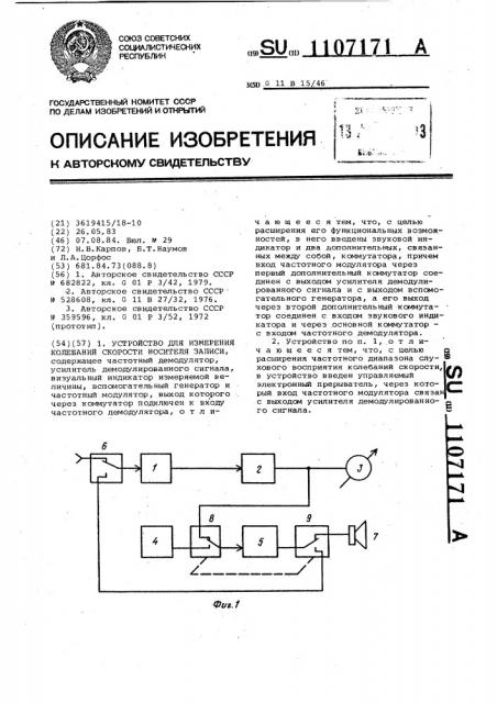 Устройство для измерения колебаний скорости носителя записи (патент 1107171)