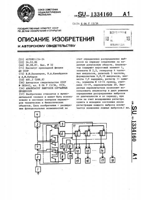 Анализатор выбросов случайных процессов (патент 1334160)