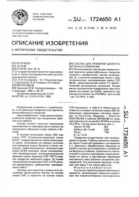 Состав для пропитки цементобетонного покрытия (патент 1724650)