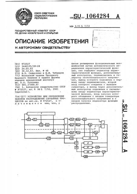 Устройство для определения законов распределения случайных процессов (патент 1064284)