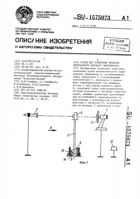 Стенд для измерения производительности бытового вентилятора (патент 1575073)
