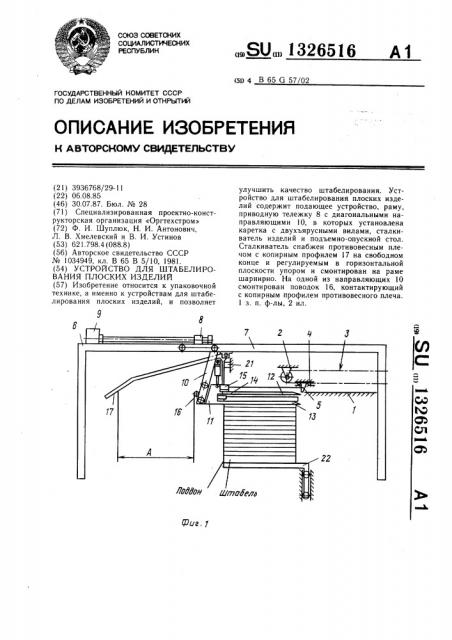 Устройство для штабелирования плоских изделий (патент 1326516)