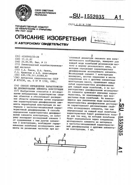 Способ определения характеристики демпфирования элемента конструкции (патент 1552035)