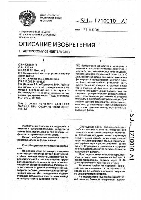 Способ лечения дефекта пальца при сохраненной зоне роста (патент 1710010)