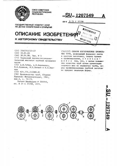 Способ изготовления профильных труб (патент 1207549)