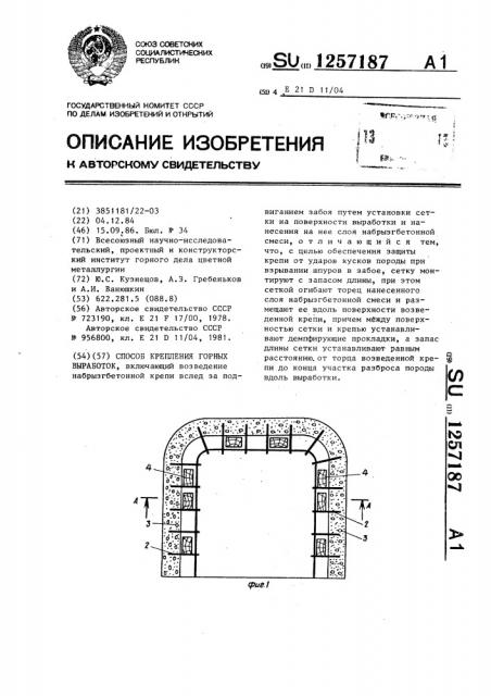 Способ крепления горных выработок (патент 1257187)