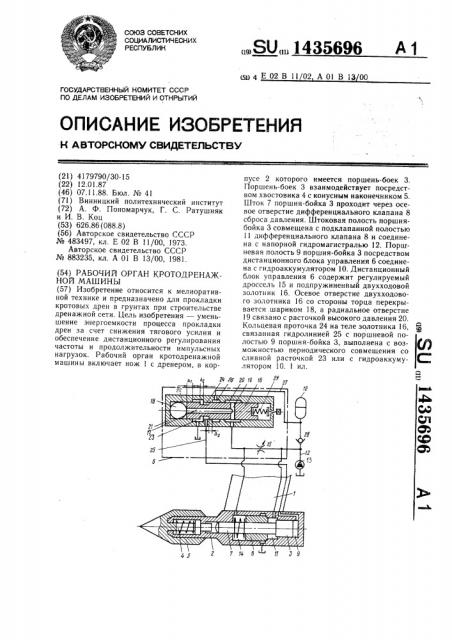 Рабочий орган кротодренажной машины (патент 1435696)