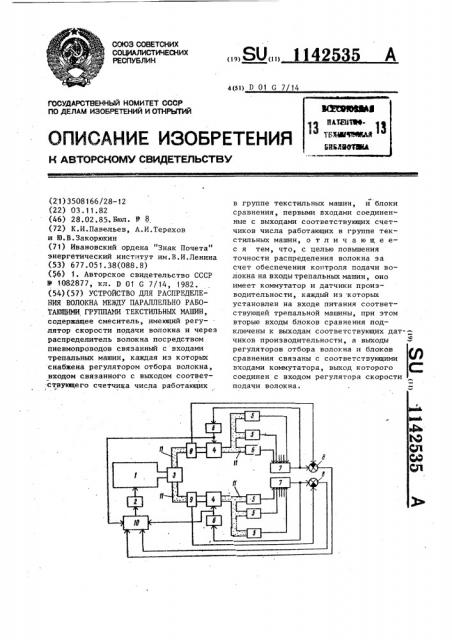 Устройство для распределения волокна между параллельно работающими группами текстильных машин (патент 1142535)