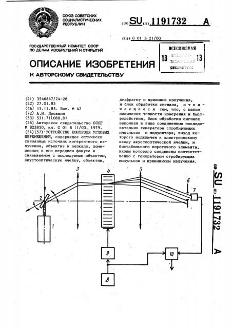Устройство контроля угловых перемещений (патент 1191732)