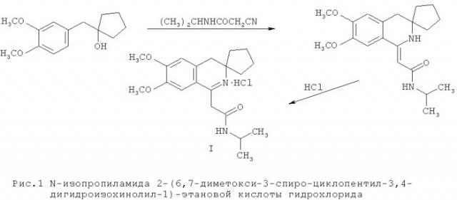 N-изопропиламида 2-(6,7-диметокси-3-спиро-циклопентил-3,4-дигидроизохинолил-1)-этановой кислоты гидрохлорид, обладающий гипертензивной активностью (патент 2491277)