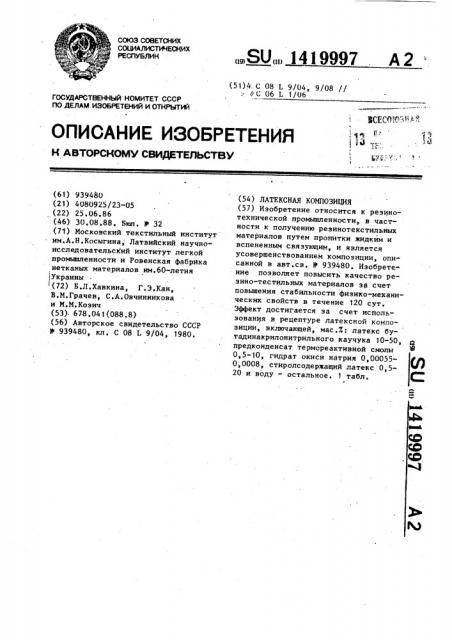 Латексная композиция (патент 1419997)