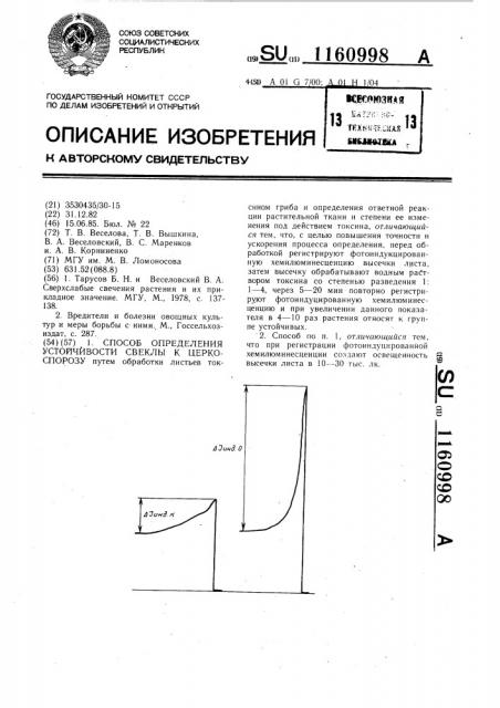 Способ определения устойчивости свеклы к церкоспорозу (патент 1160998)