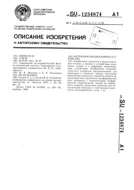 Матричное индикаторное устройство (патент 1234874)