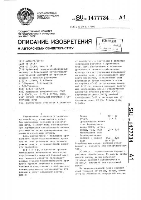 Способ мелиорации песчаных и супесчаных почв (патент 1477734)