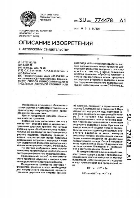 Способ ионно-химического травления двуокиси кремния или нитрида кремния (патент 774478)