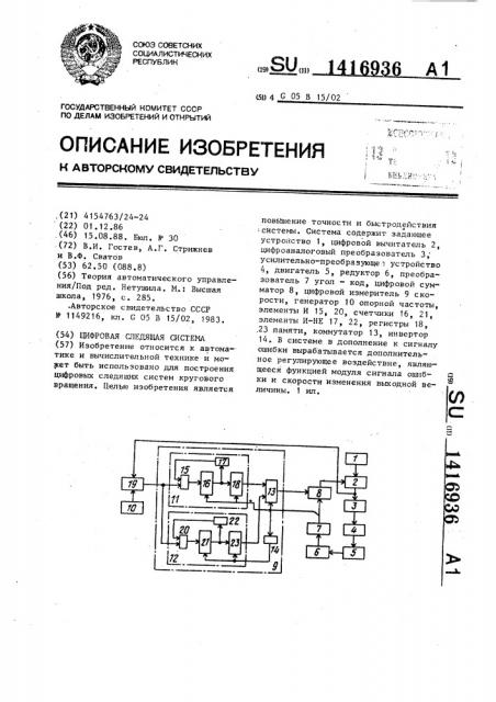 Цифровая следящая система (патент 1416936)