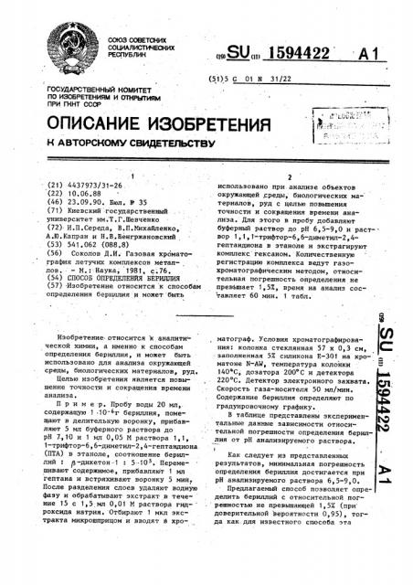 Способ определения бериллия (патент 1594422)