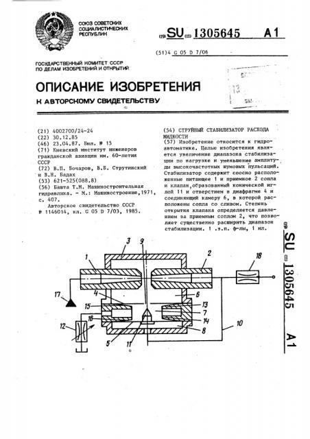 Струйный стабилизатор расхода жидкости (патент 1305645)