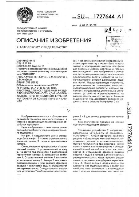 Стенд для исследования разделяющей способности ударно- отражательного отделителя клубней картофеля от комков почвы и камней (патент 1727644)