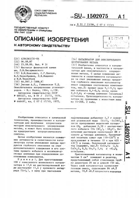 Катализатор для окислительного хлорирования метана (патент 1502075)