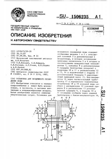 Установка для воздушного охлаждения воды (патент 1506235)
