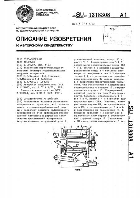 Сортировочное устройство (патент 1318308)