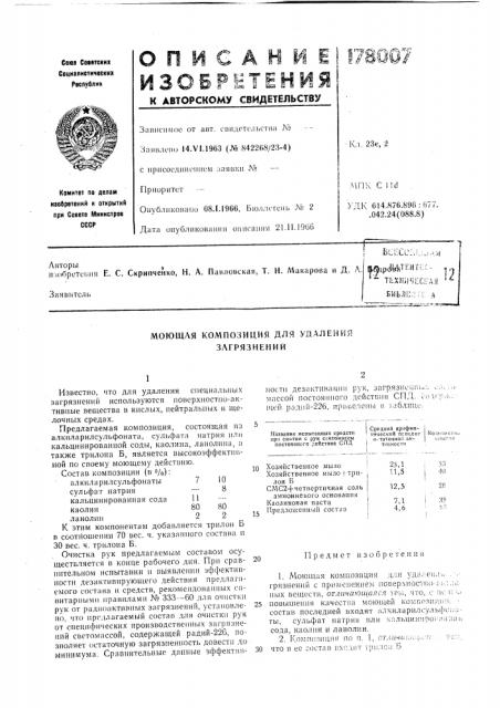 Моющая композиция для удаления загрязнений (патент 178007)