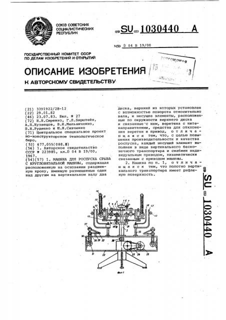 Машина для роспуска срыва с кругловязальной машины (патент 1030440)