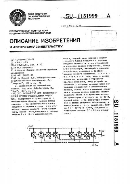 Устройство для воспроизведения дробно-рациональных функций (патент 1151999)