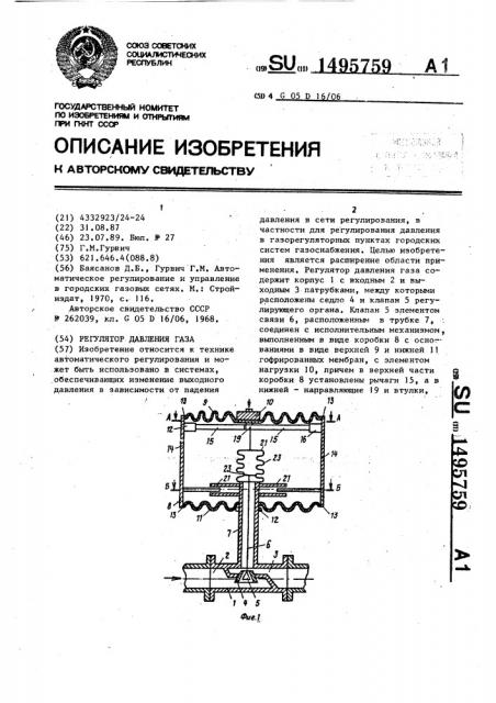 Регулятор давления газа (патент 1495759)