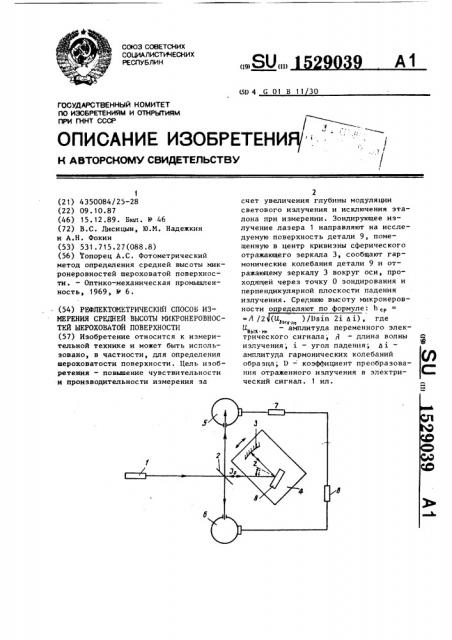 Рефлектометрический способ измерения средней высоты микронеровностей шероховатой поверхности (патент 1529039)