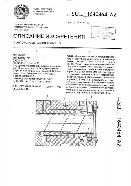 Регулируемый подшипник скольжения (патент 1640464)