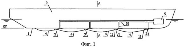 Водоизмещающее судно с воздушными кавернами (патент 2488511)