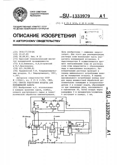 Способ подготовки воздуха для холодильной камеры (патент 1333979)