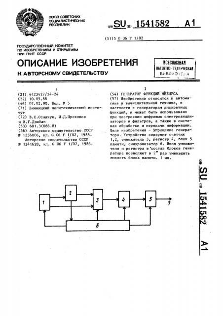 Генератор функций мебиуса (патент 1541582)