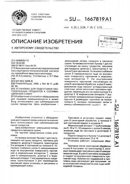 Установка для подготовки пастообразных продуктов к сублимационной сушке (патент 1667819)