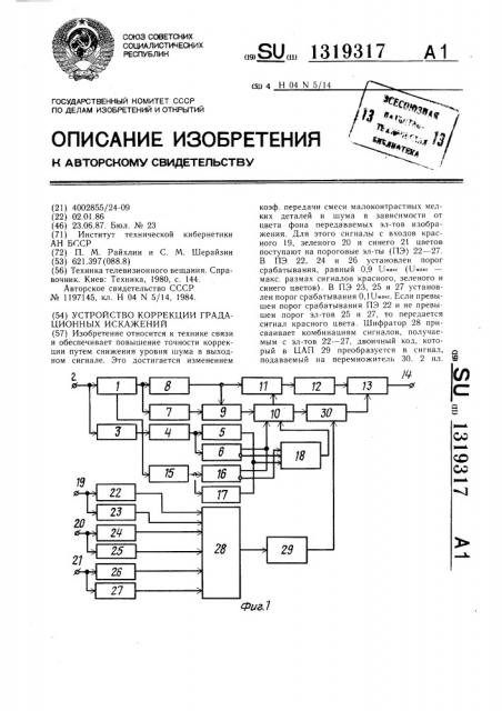 Устройство коррекции градационных искажений (патент 1319317)