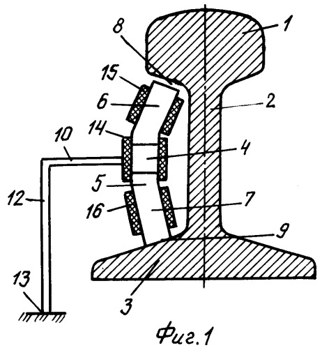 Устройство для получения электрической энергии при колебании рельсов (патент 2451616)