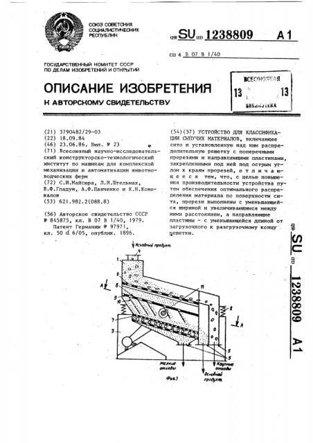 Устройство для классификации сыпучих материалов (патент 1238809)