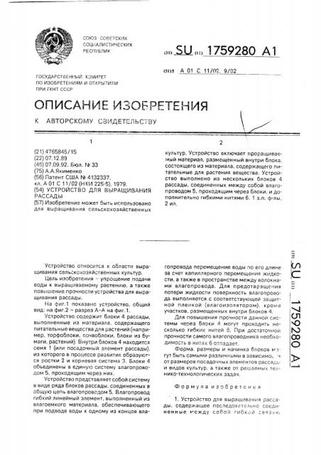 Устройство для выращивания рассады (патент 1759280)