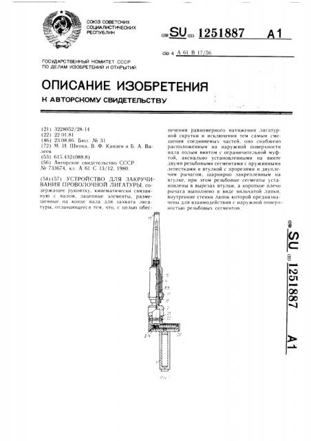 Устройство для закручивания проволочной лигатуры (патент 1251887)