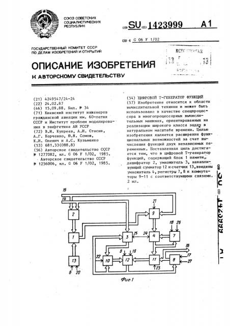 Цифровой т-генератор функций (патент 1423999)