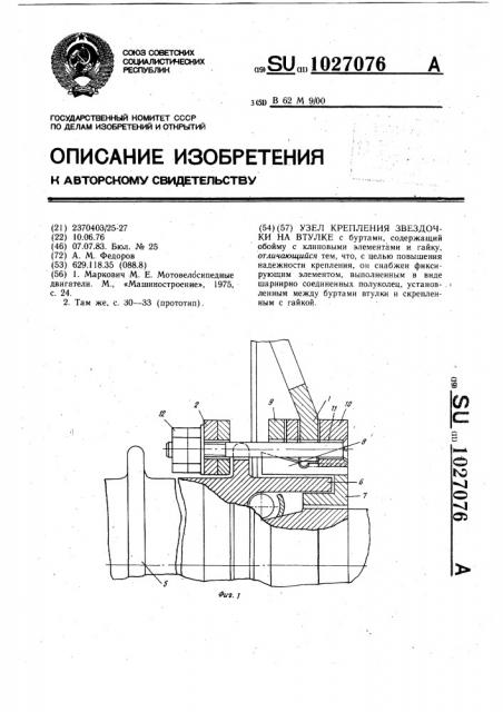 Узел крепления звездочки на втулке (патент 1027076)