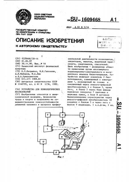 Устройство для психологических исследований (патент 1609468)