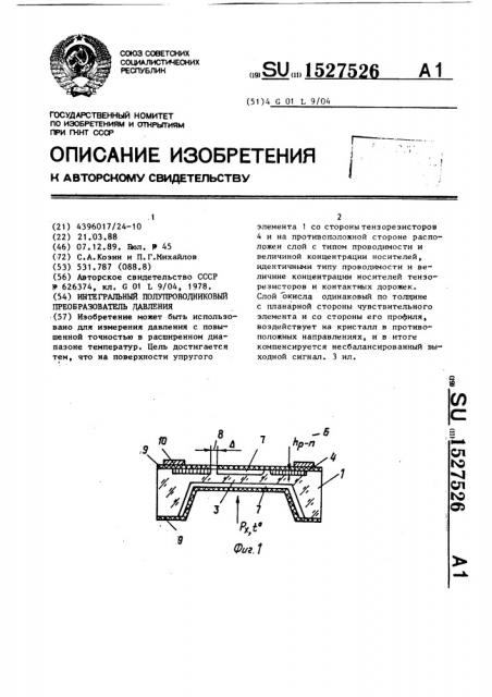 Интегральный полупроводниковый преобразователь давления (патент 1527526)