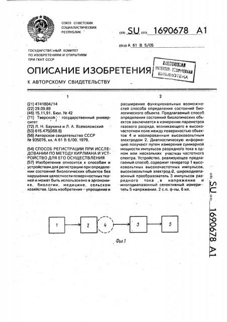 Способ регистрации при исследовании по методу кирлиана и устройство для его осуществления (патент 1690678)